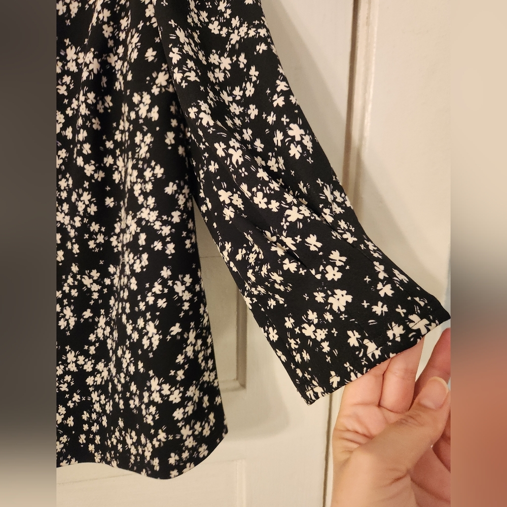 MELLODAY Blouse, Black & White Floral Pattern, Long Sleeve,  Size XXL - Picture 2 of 12